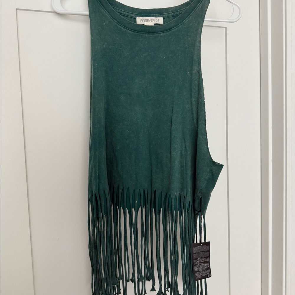 Forever 21 Green Fringe Tank Top